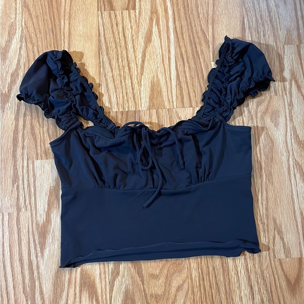 Urban Outfitters Black Ruffled Crop Top